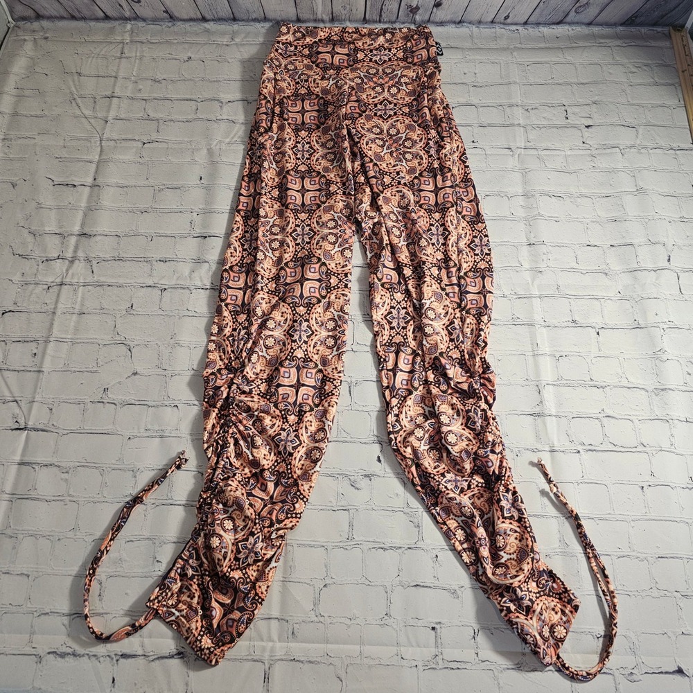 Exotica Athletica Paisley Mandala Ruched Tie Leggings Womens Medium‎ Orange Blue